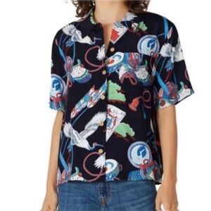 Re/Done Hawaiian crane Japanese Tsuru button down shirt size Small